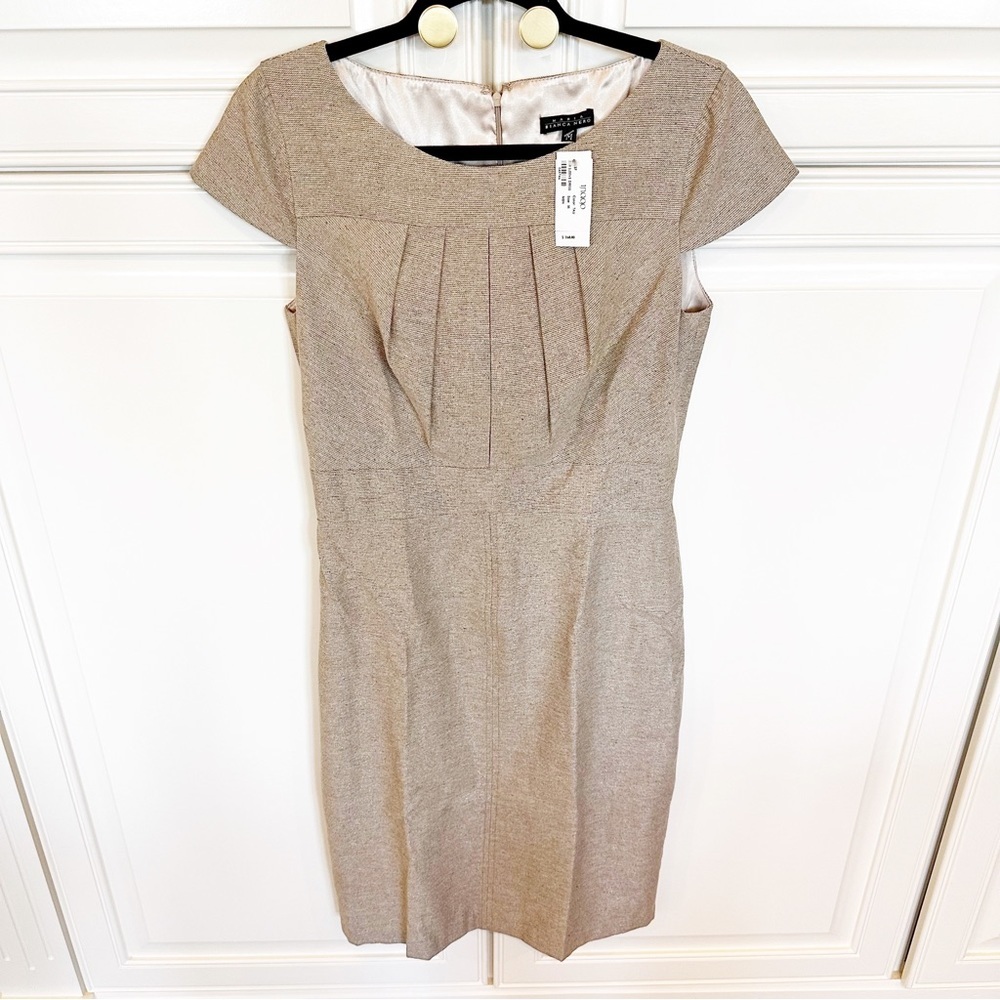 Maria Bianca Nero Women Designer Tan Khaki Tweed Textured Sparkly Cocktail Dress